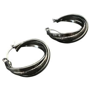 Vintage Costume Jewelry Round Twisted Earrings Gunmetal Dark Silver